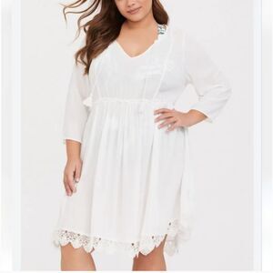 Torrid Ivory White Gauze Crochet Trim Mini‎ Dress Swim Cover Plus Size 3X